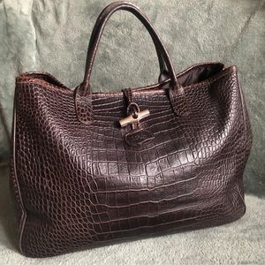LONGCHAMP France Leather Croco Brown Bag Handbag